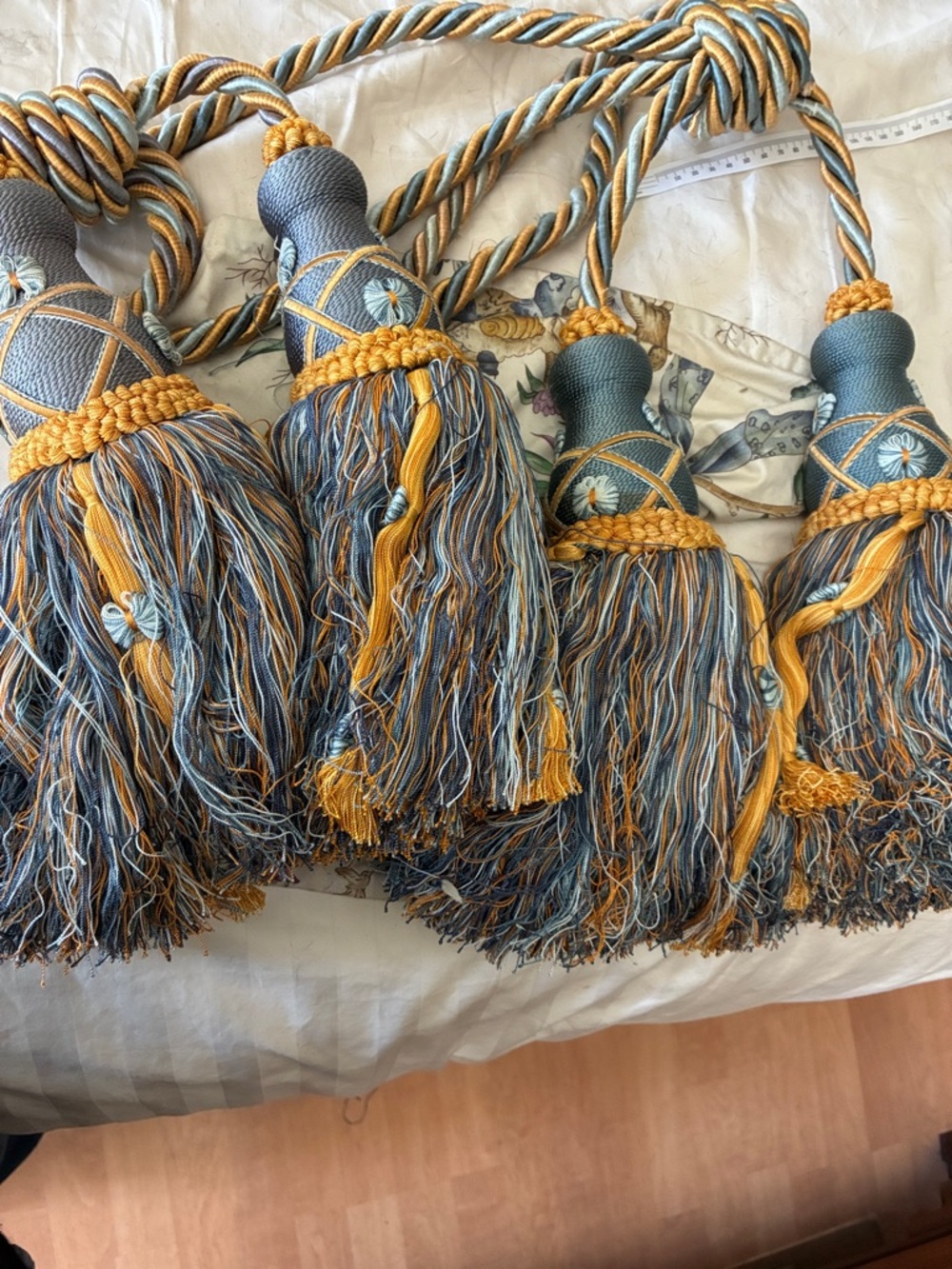 Extra Large Blue and Gold Tassel Tiebacks - Set of two